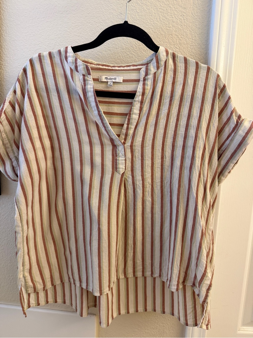 Madewell Cream and Rust Striped Short-Sleeve Tunic
